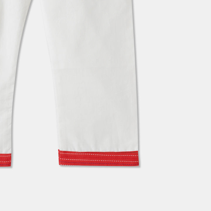 Kurta Pajama - Red Katha Stitched Embroidered with Middle Cut