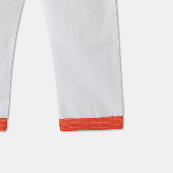 Kurta Pajama - Orange Katha Stitched Embroidered with Middle Cut