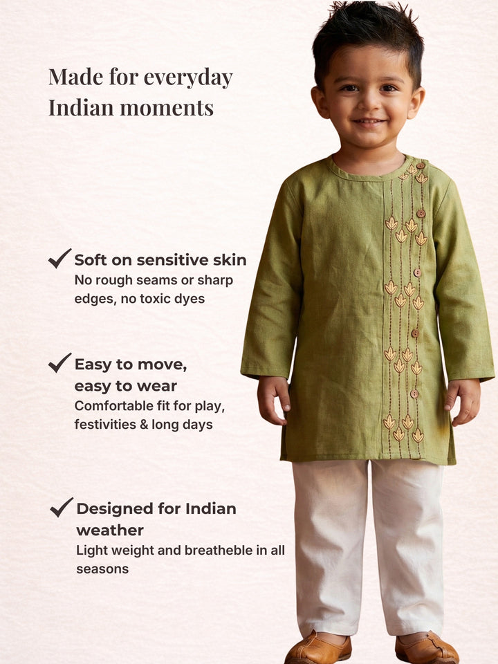 Green Embroidered Side Cut