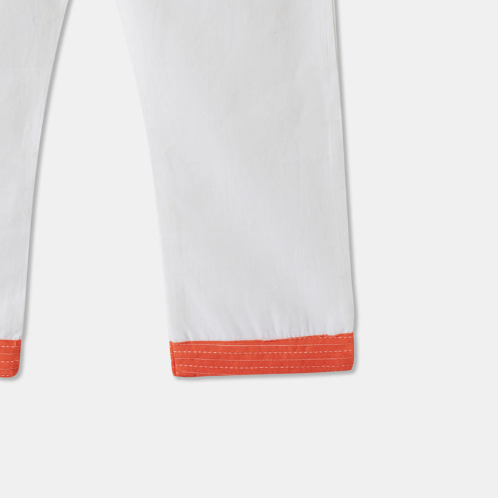 Kurta Pajama - Orange Katha Stitched Embroidered with Side Cut