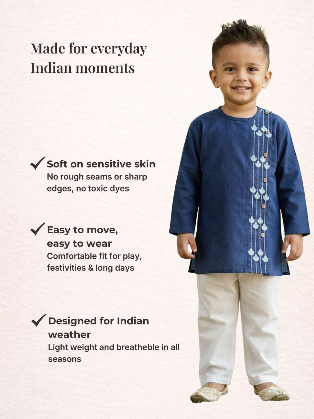 Navy Blue Embroidered Side Cut