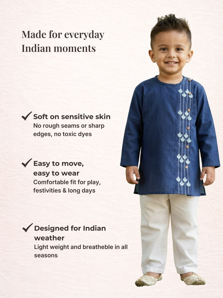 Navy Blue Embroidered Side Cut