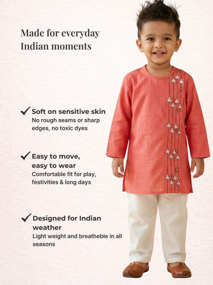 Coral Embroidered Side Cut