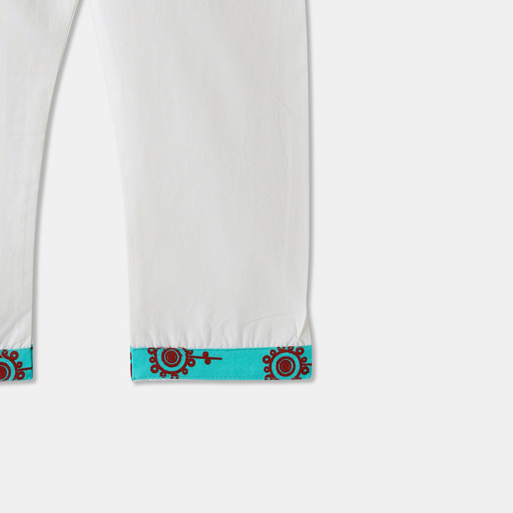 Teal Floral Motif Print Kurta Pajama Set