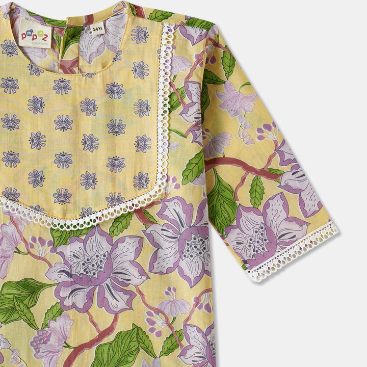 Yellow Floral Kurti Pajama & Dupatta