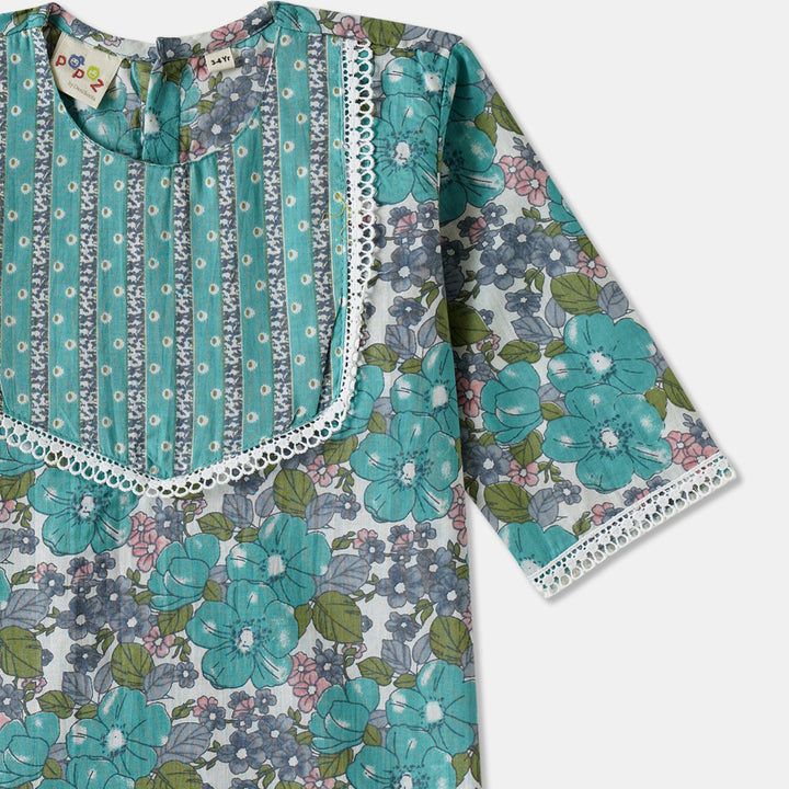 Blue Floral Kurti Pajama & Dupatta