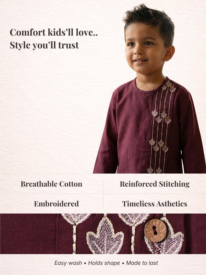 Maroon Embroidered Kurta Dhoti Set