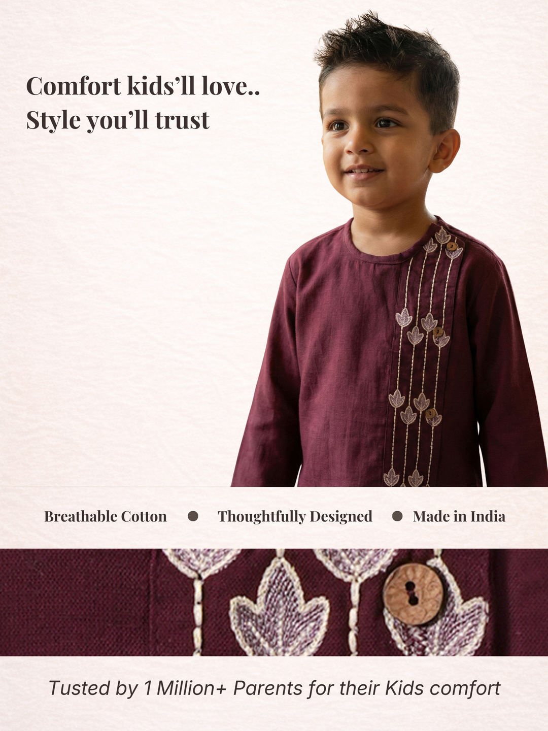 Maroon Embroidered Side Cut