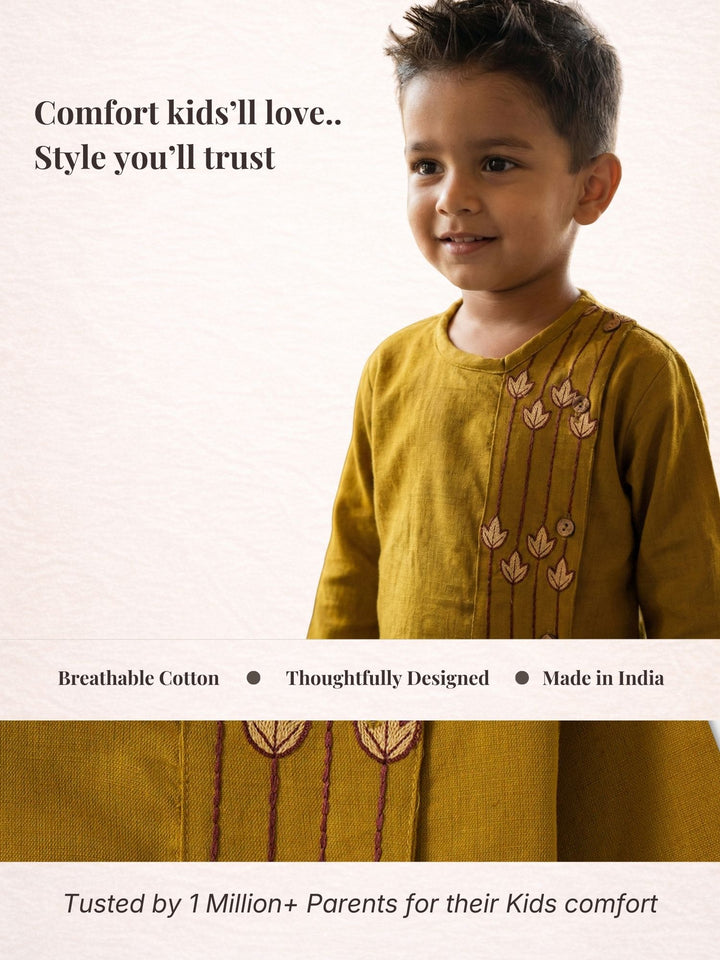 Mustard Embroidered Side Cut