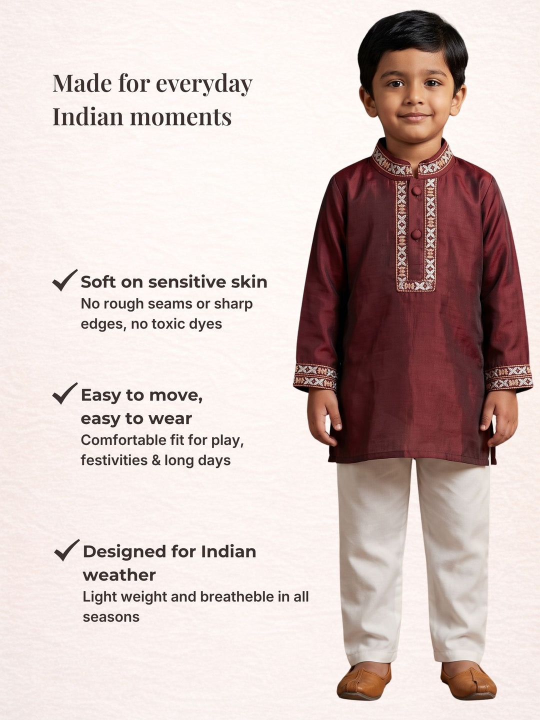 Maroon Mashru Embroidered Kurta Pajama