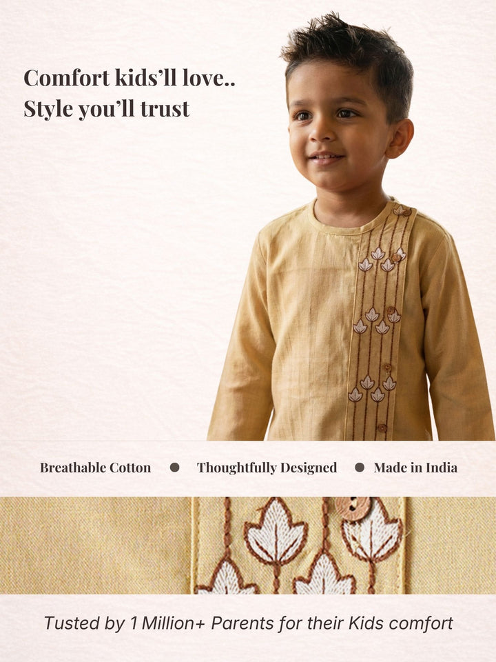 Beige Embroidered Side Cut