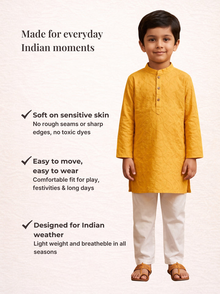 Yellow Schiffli Embroidered Kurta Pajama