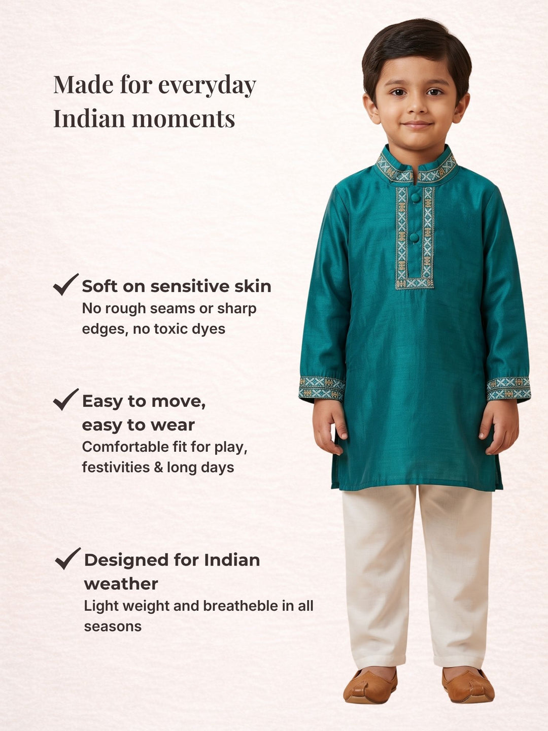 Blue Mashru Embroidered Kurta Pajama