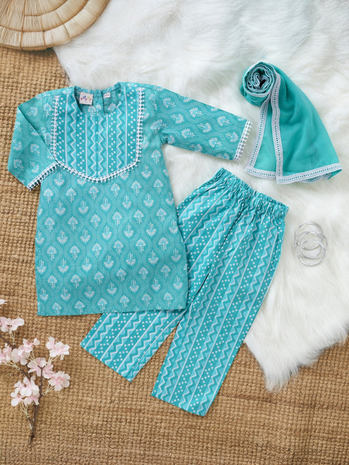 Aqua Motif Print Kurti Set