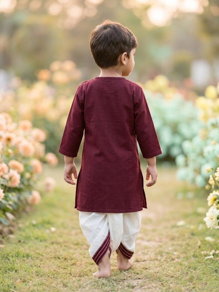 Maroon Embroidered Kurta Dhoti Set
