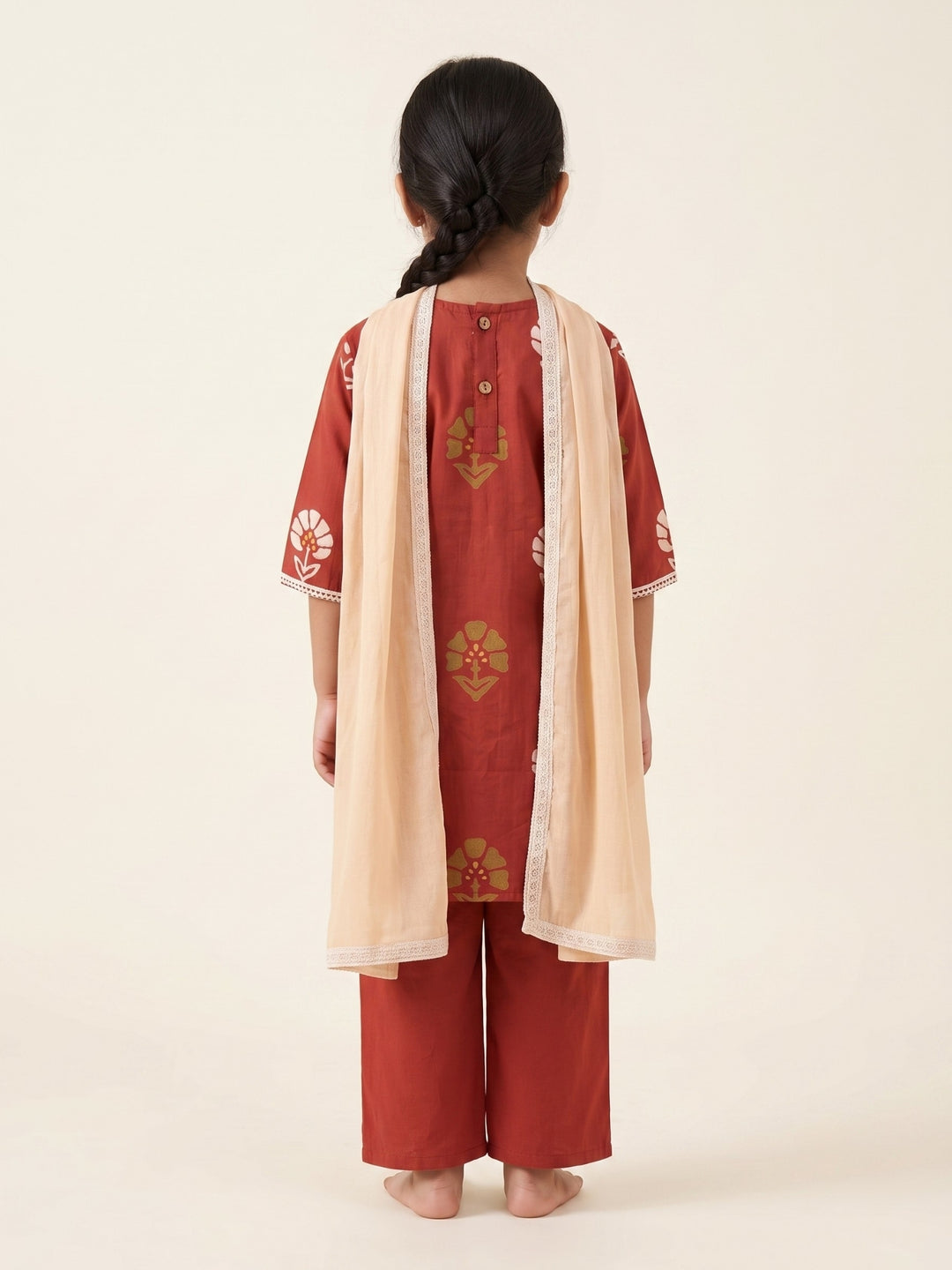 Red Floral Block Print Kurti Set