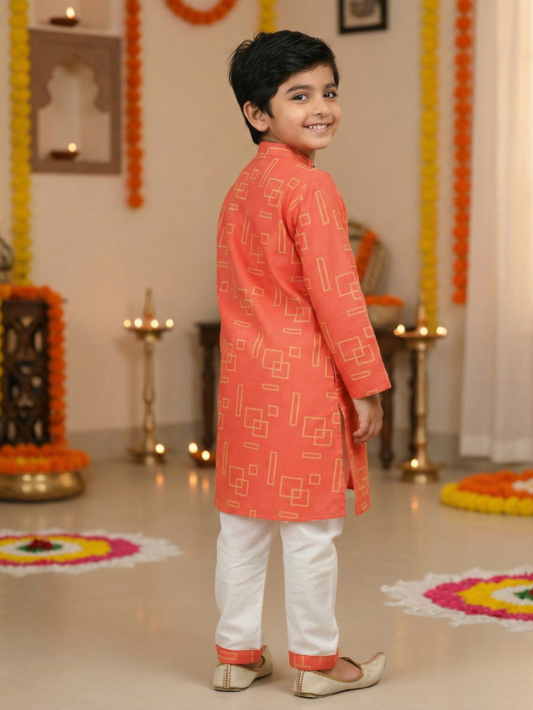 Coral Geometric Shapes Print