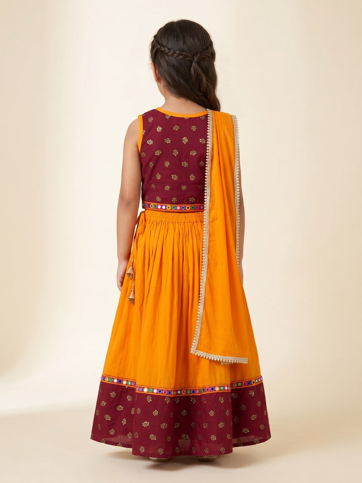 Red Golden Foil Printed Lehenga Choli Set &amp; Dupatta
