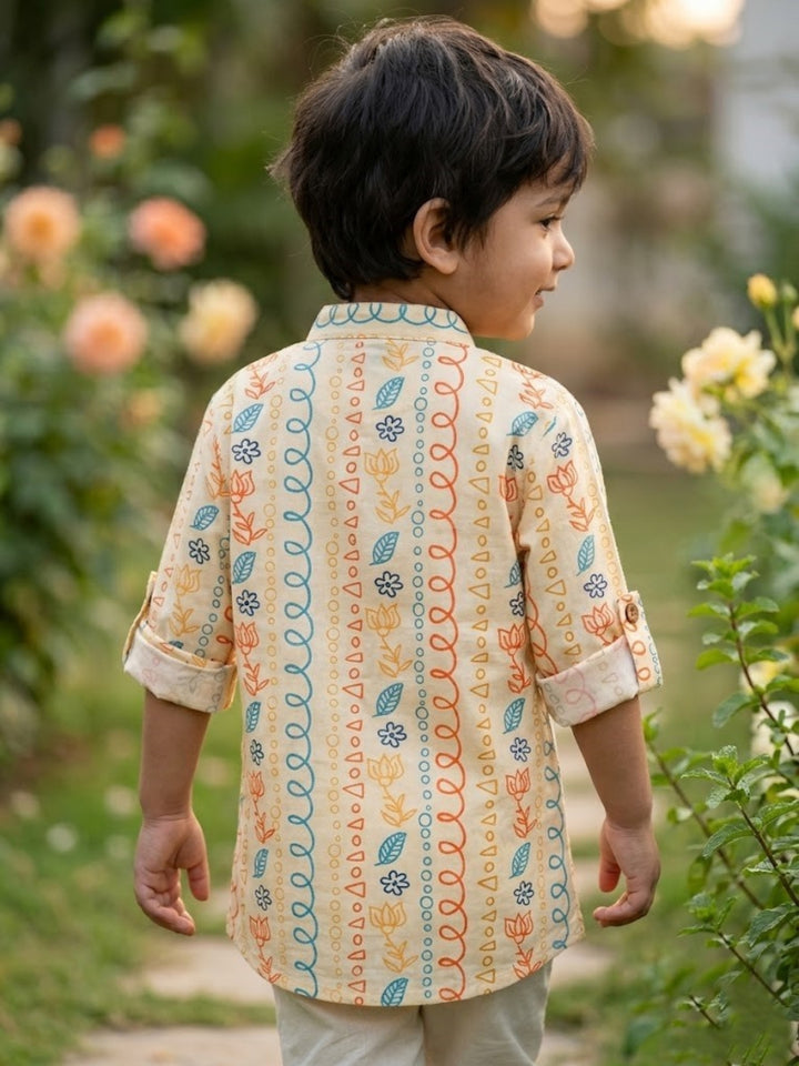 Yellow Tribal String Short Kurta