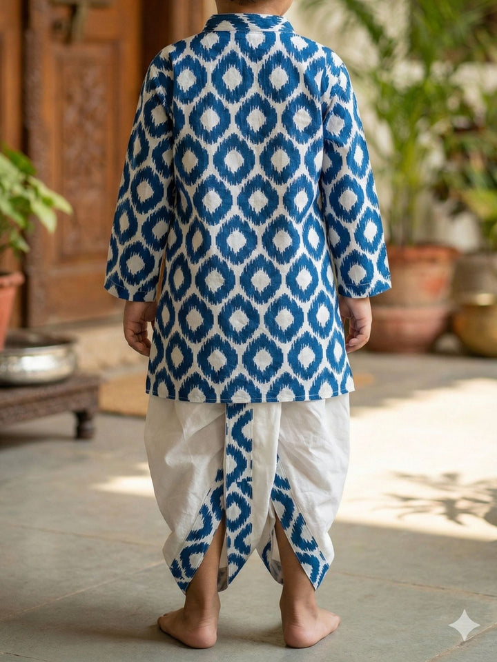 Blue Ikat Kurta Dhoti Set