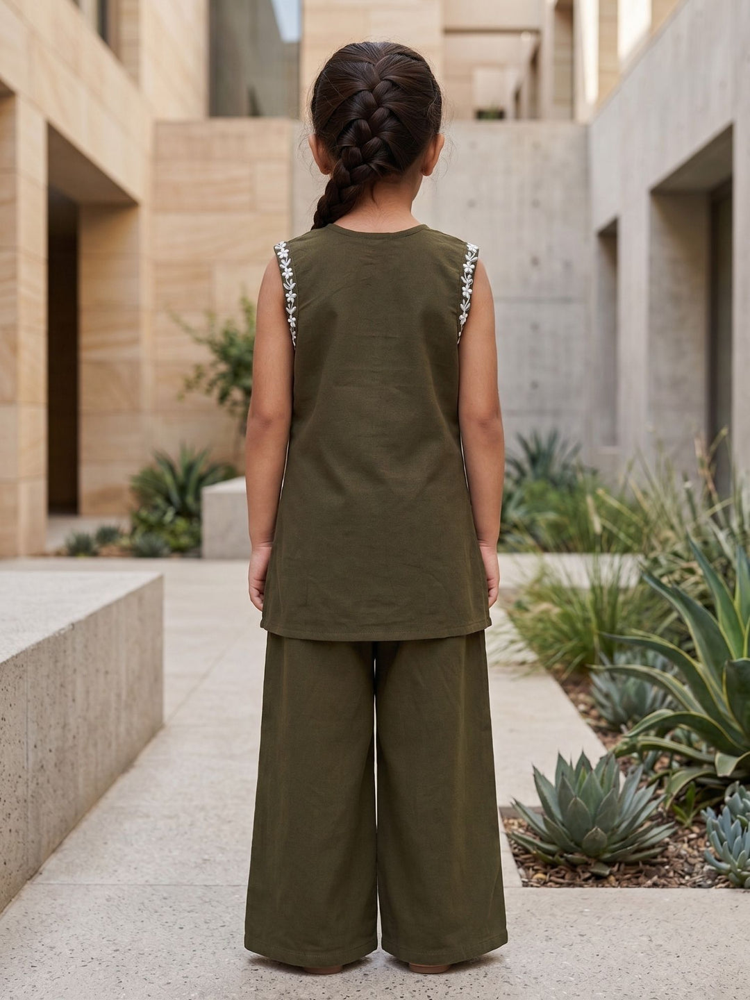 Olive Embroidered Kurti Palazzo