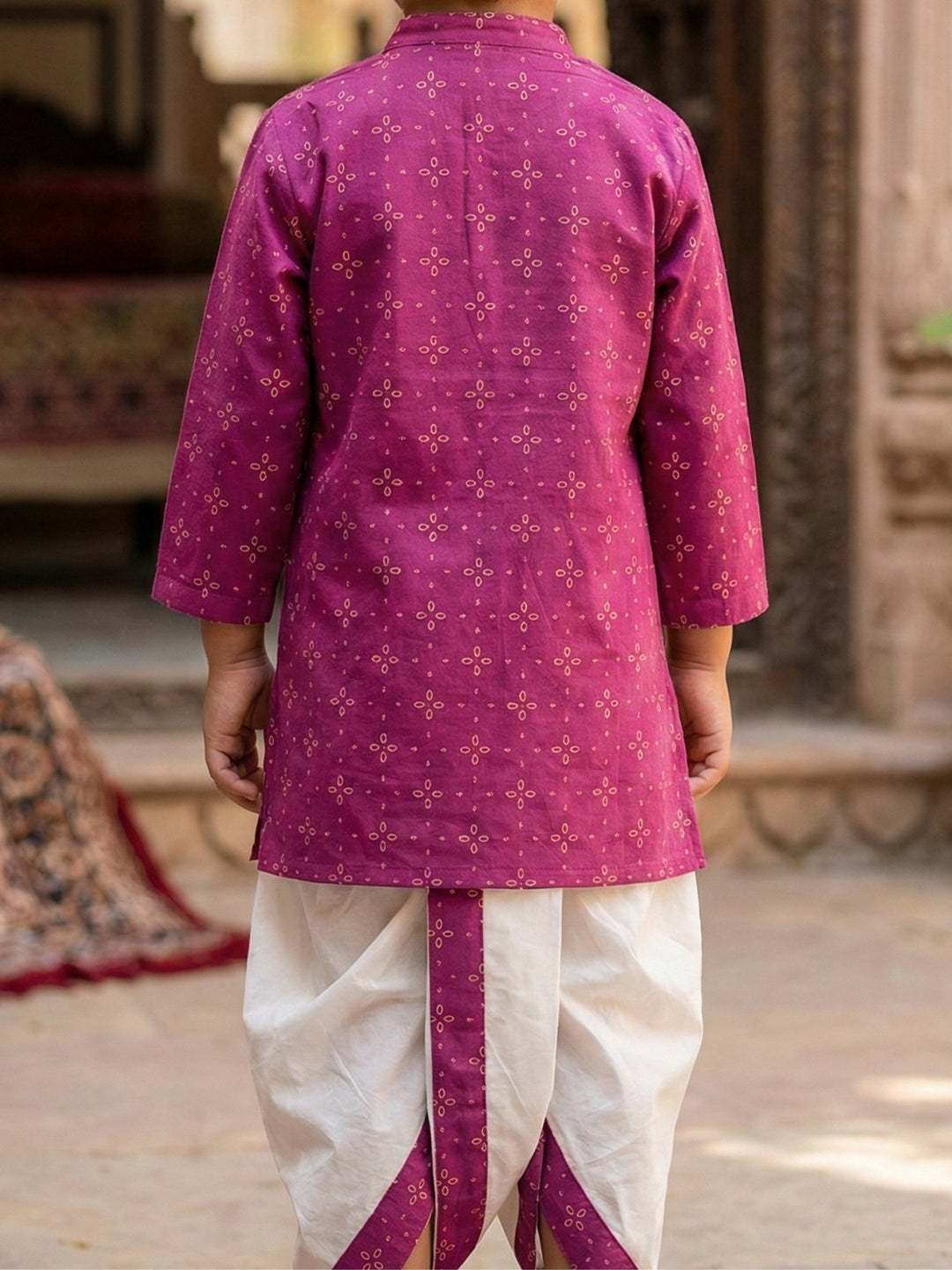 Magenta Motif Kurta Dhoti Set