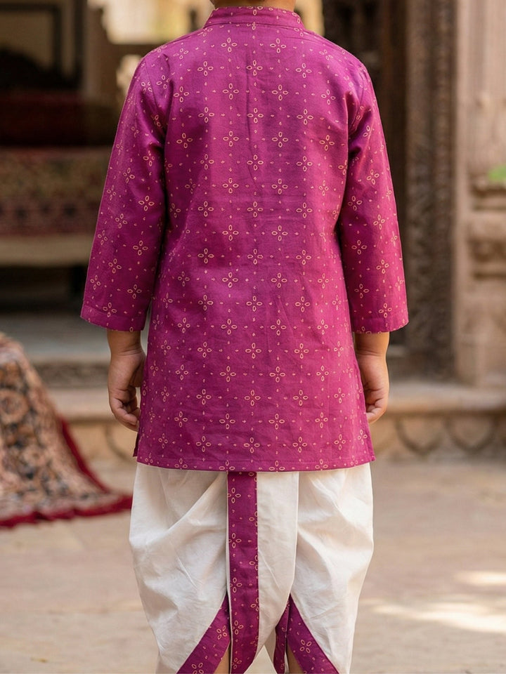 Magenta Motif Kurta Dhoti Set
