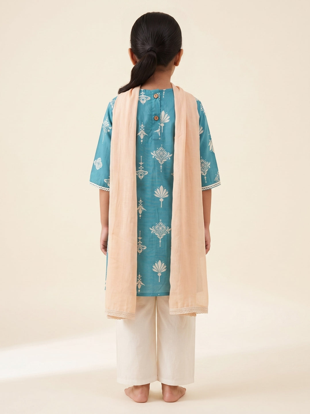 Teal Floral Print Kurti Set