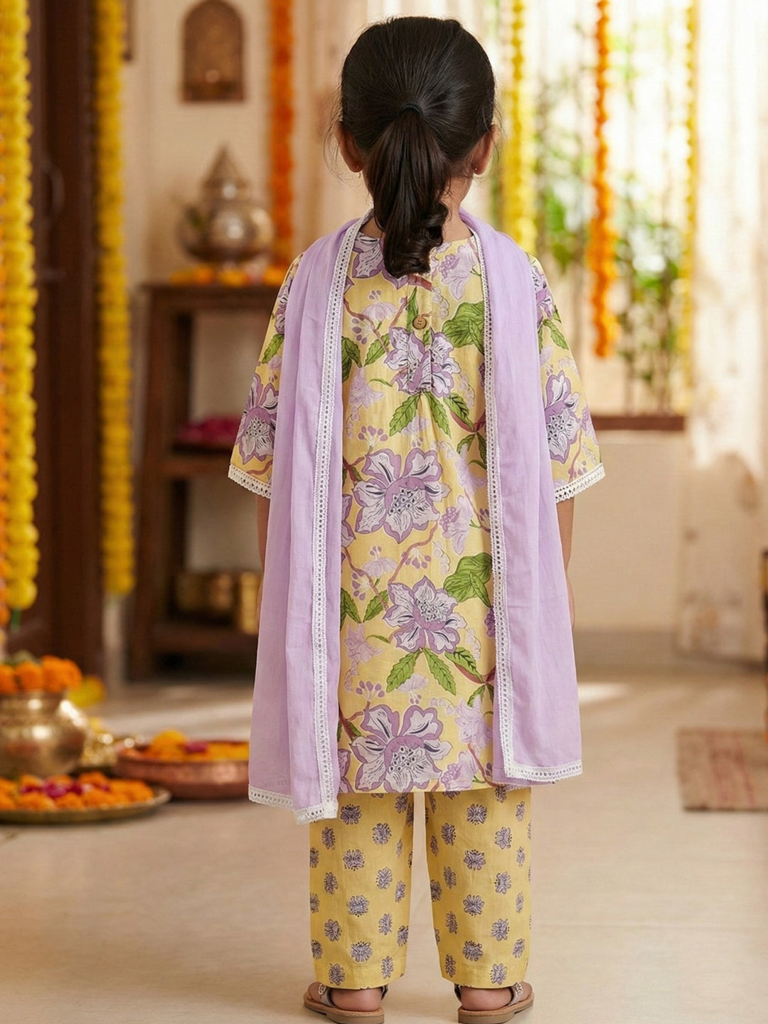 Yellow Floral Print Kurti Set