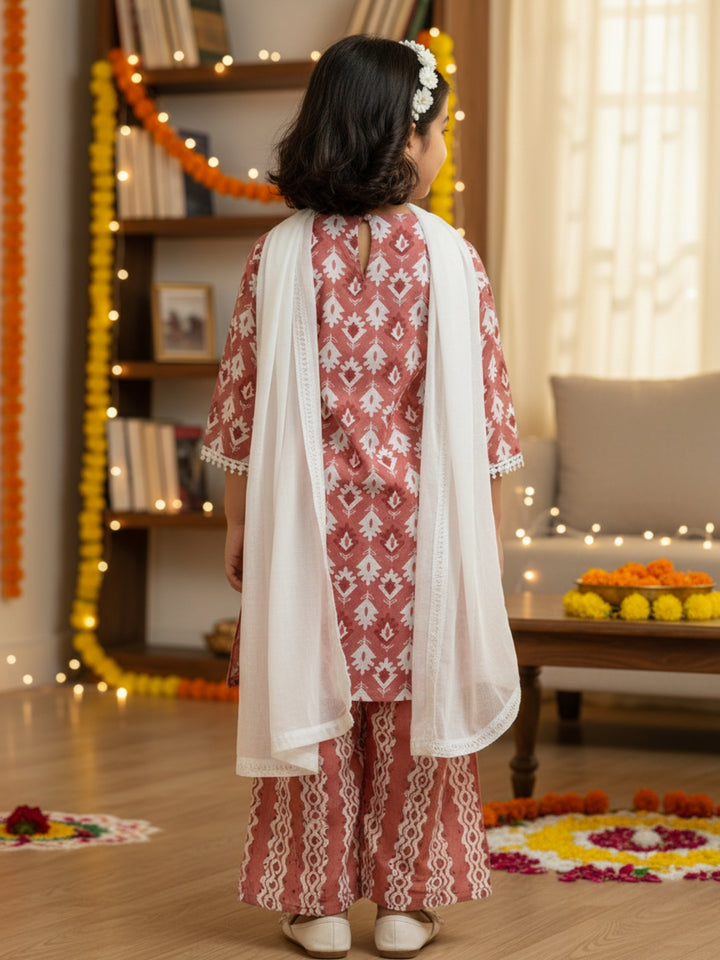 Rustic Red Print Kurti Set