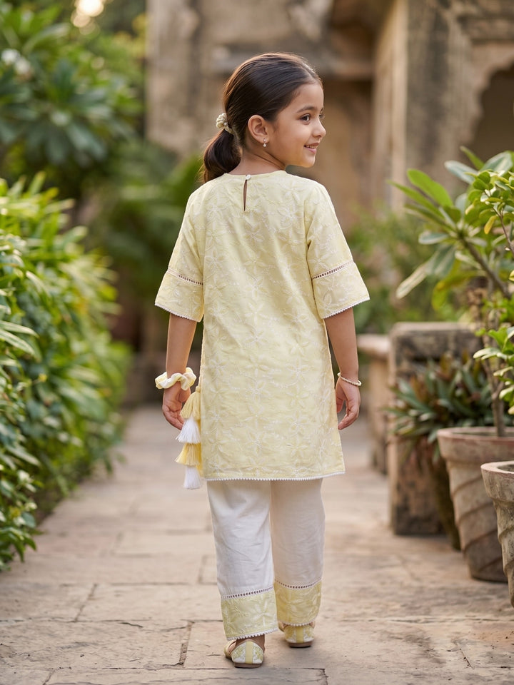 Yellow Embroidered Kurti Set