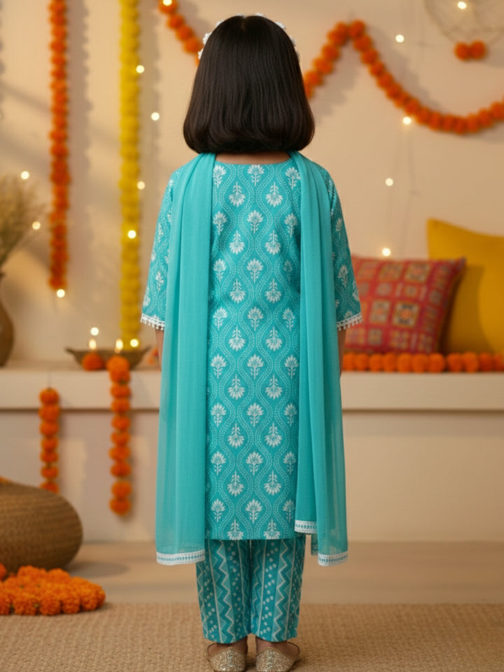 Aqua Motif Print Kurti Set