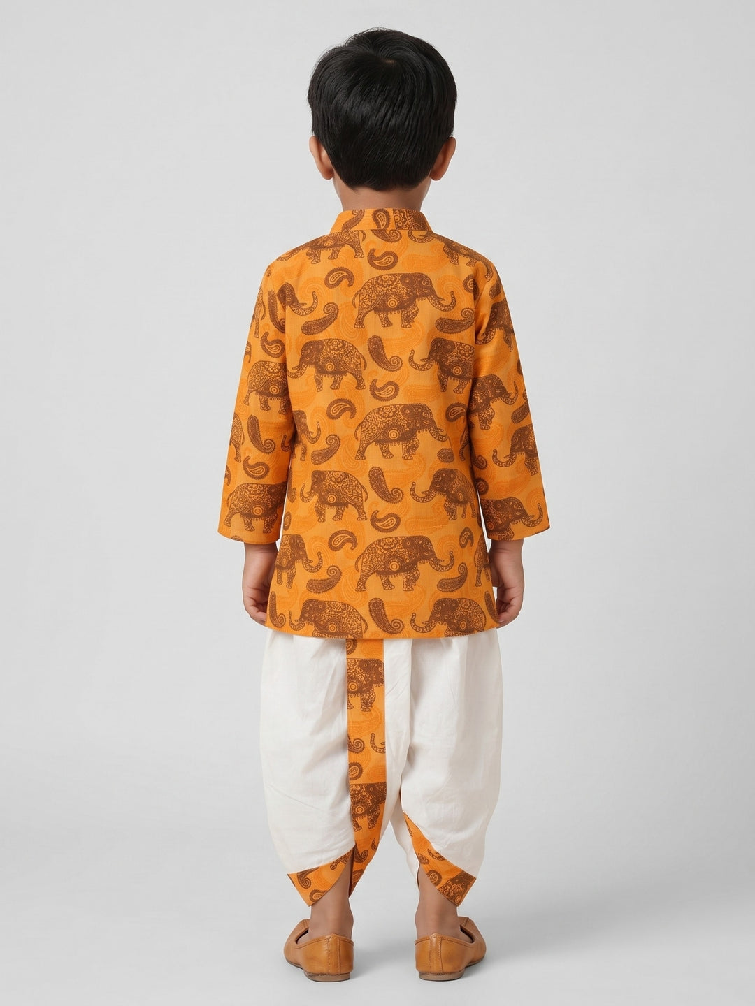 Orange Elephant Paisley Kurta Dhoti Set