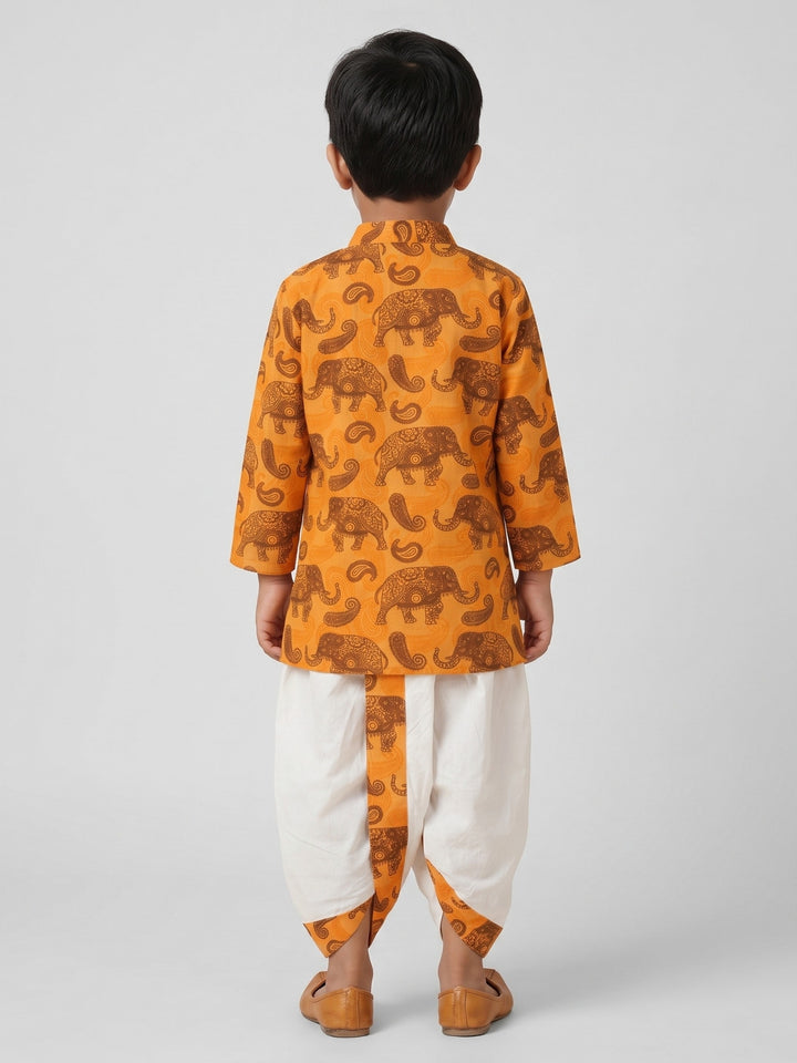Orange Elephant Paisley Kurta Dhoti Set