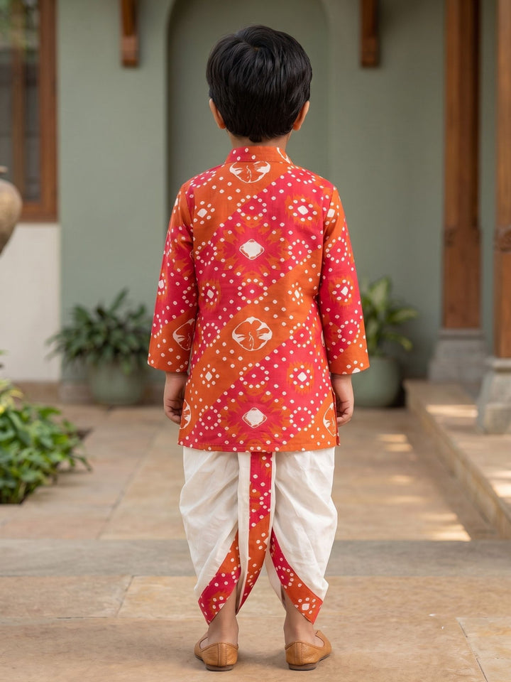 Magenta Bandhani Kurta Dhoti Set