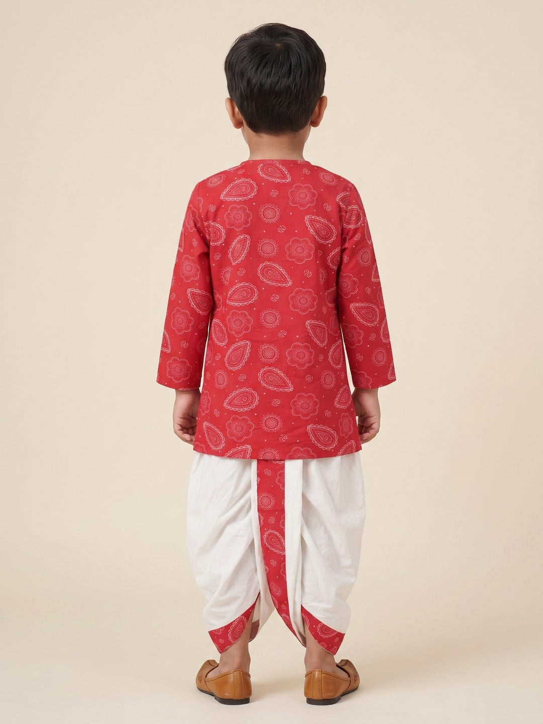 Red Bengali Paisley Kurta Dhoti Set