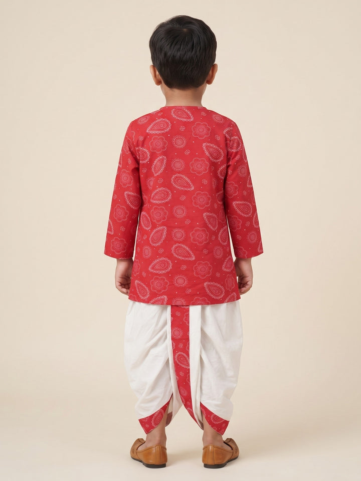 Red Bengali Paisley Kurta Dhoti Set