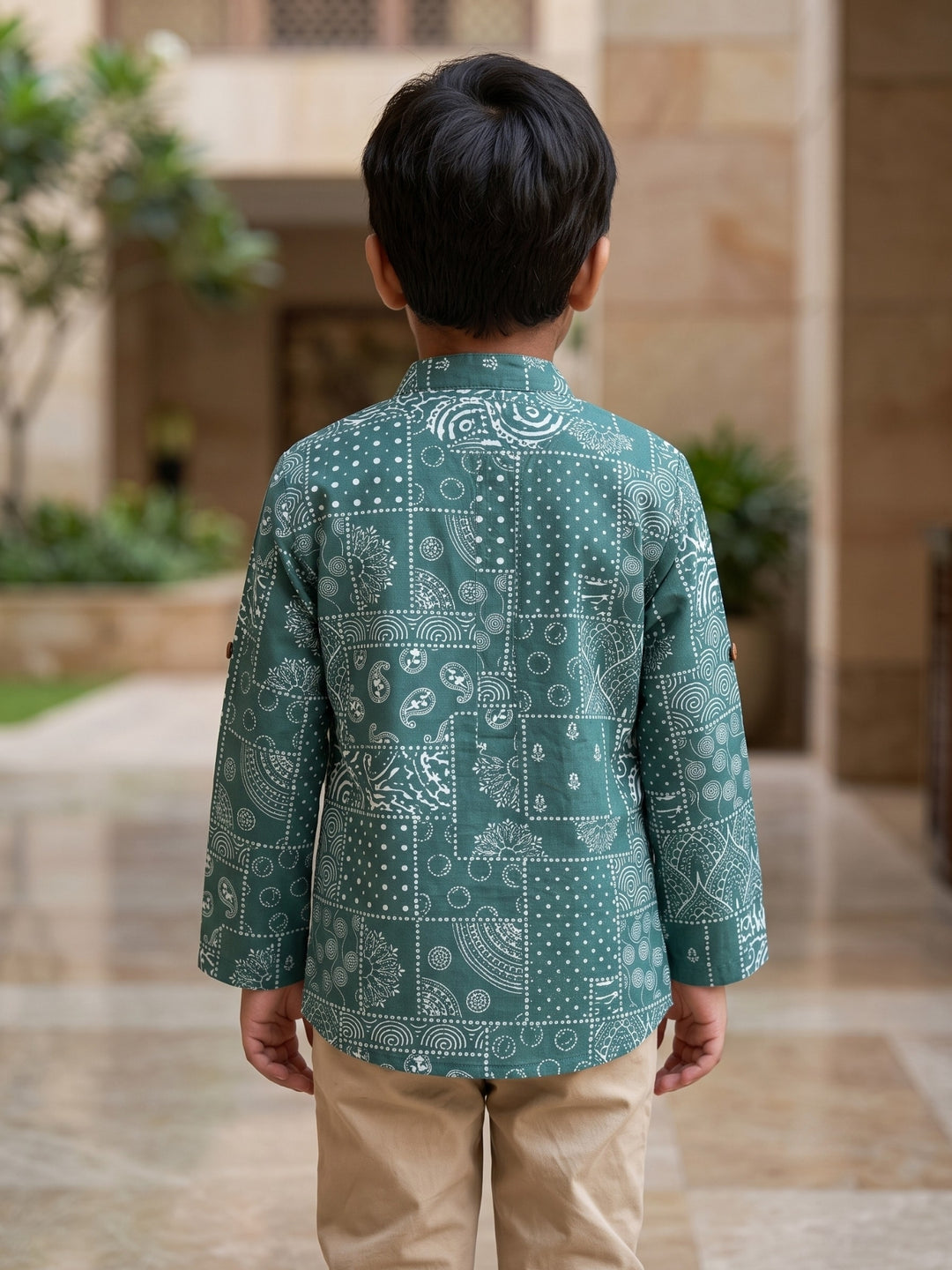 Green Patchwork Short Kurta