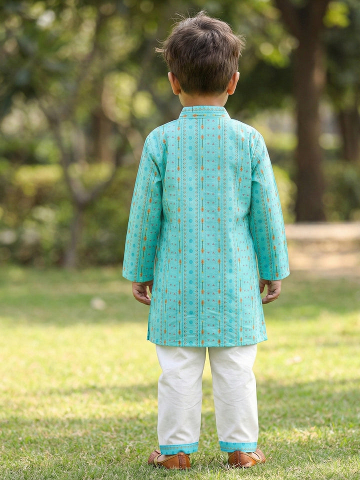 Aqua Tribal String Kurta Pajama Set