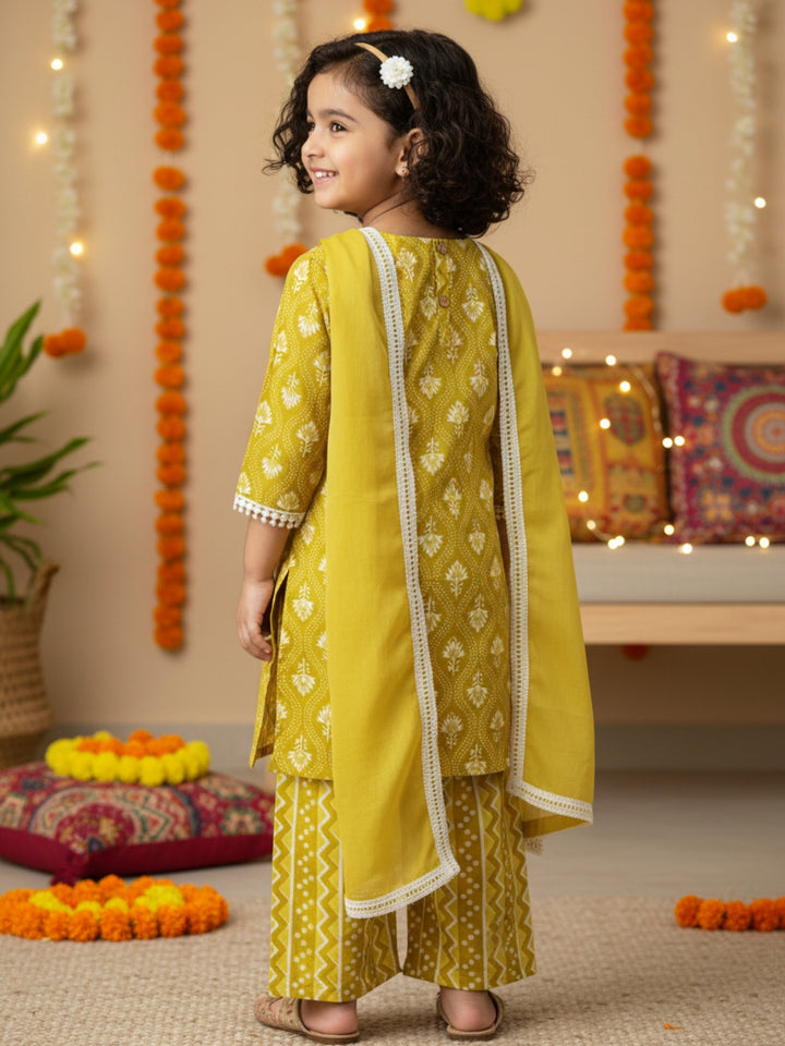 Mustard Motif Print Kurti Set