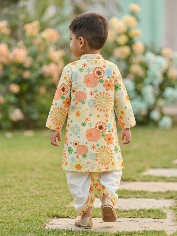 Yellow Floral Kurta Dhoti Set