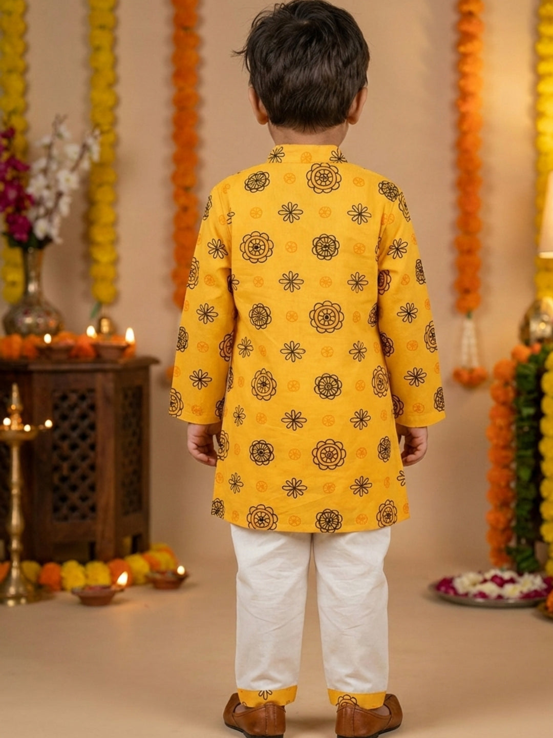 Golden Floral Motif Print