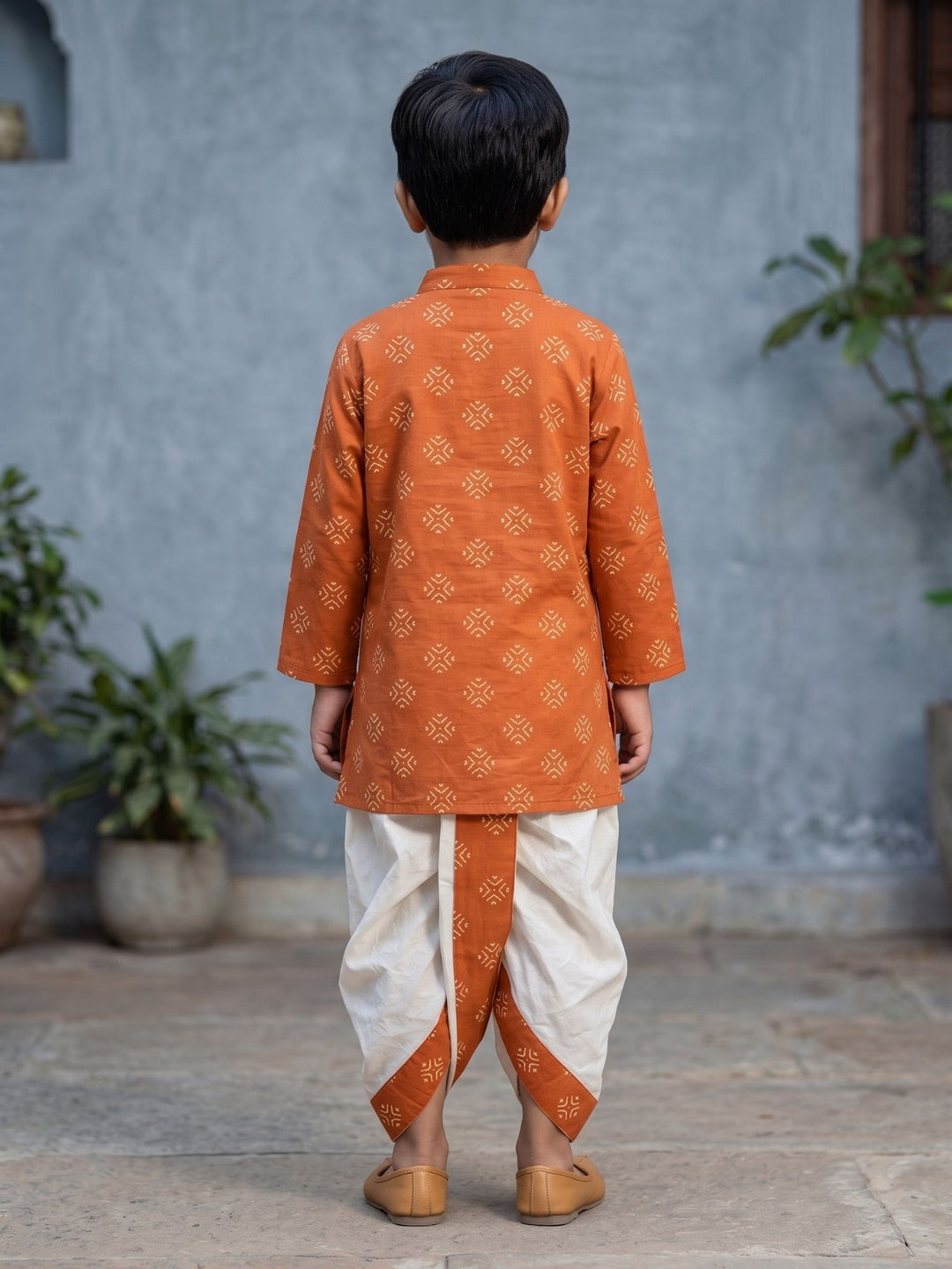 Rust Floral Butti Kurta Dhoti Set