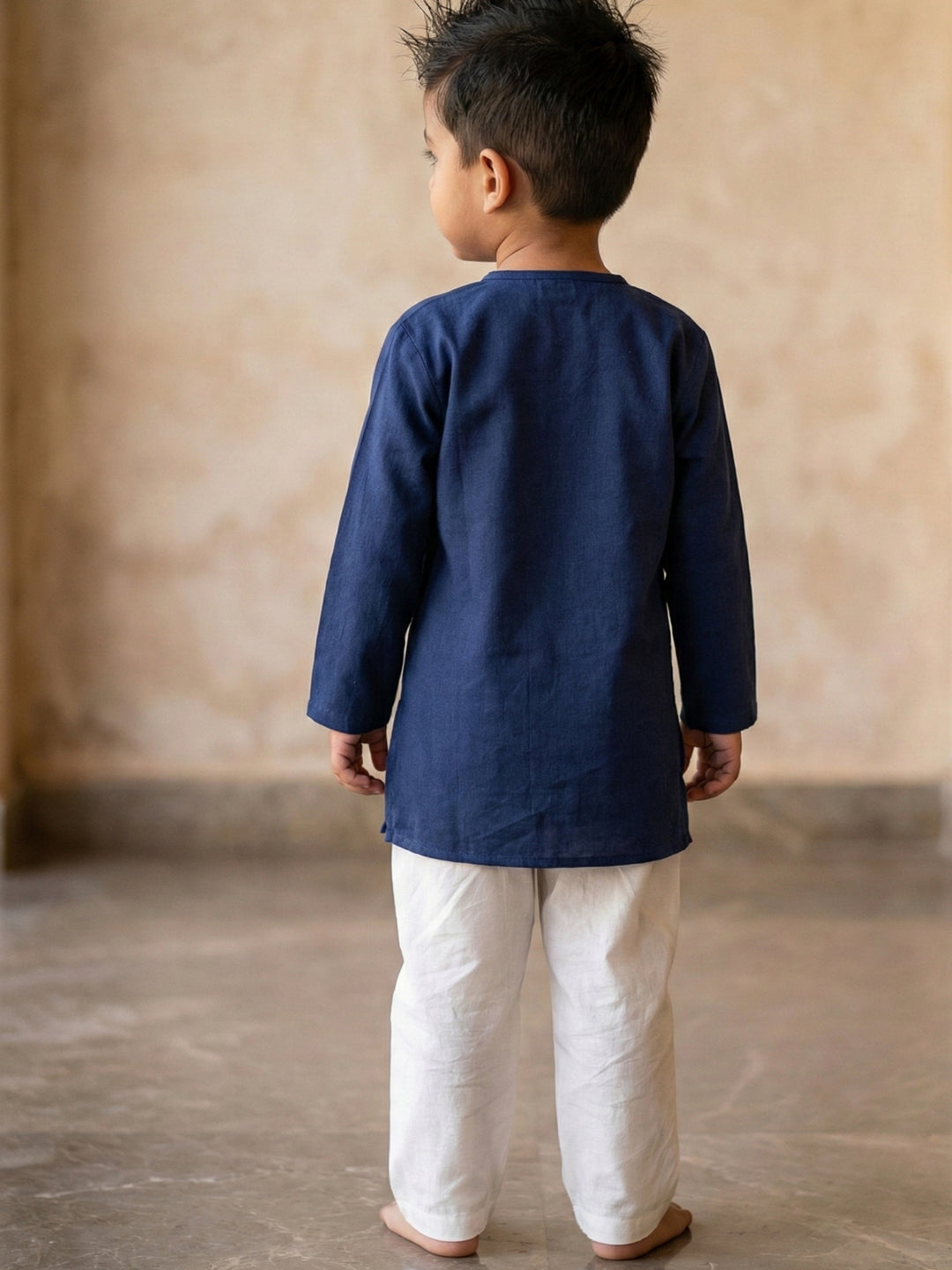 Navy Blue Embroidered Side Cut