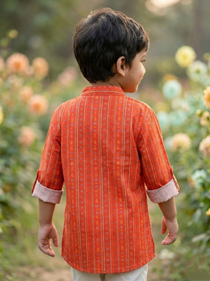 Orange Tribal Motif Short Kurta