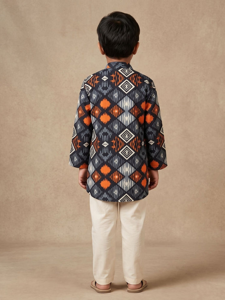 Black Ikat String Short Kurta