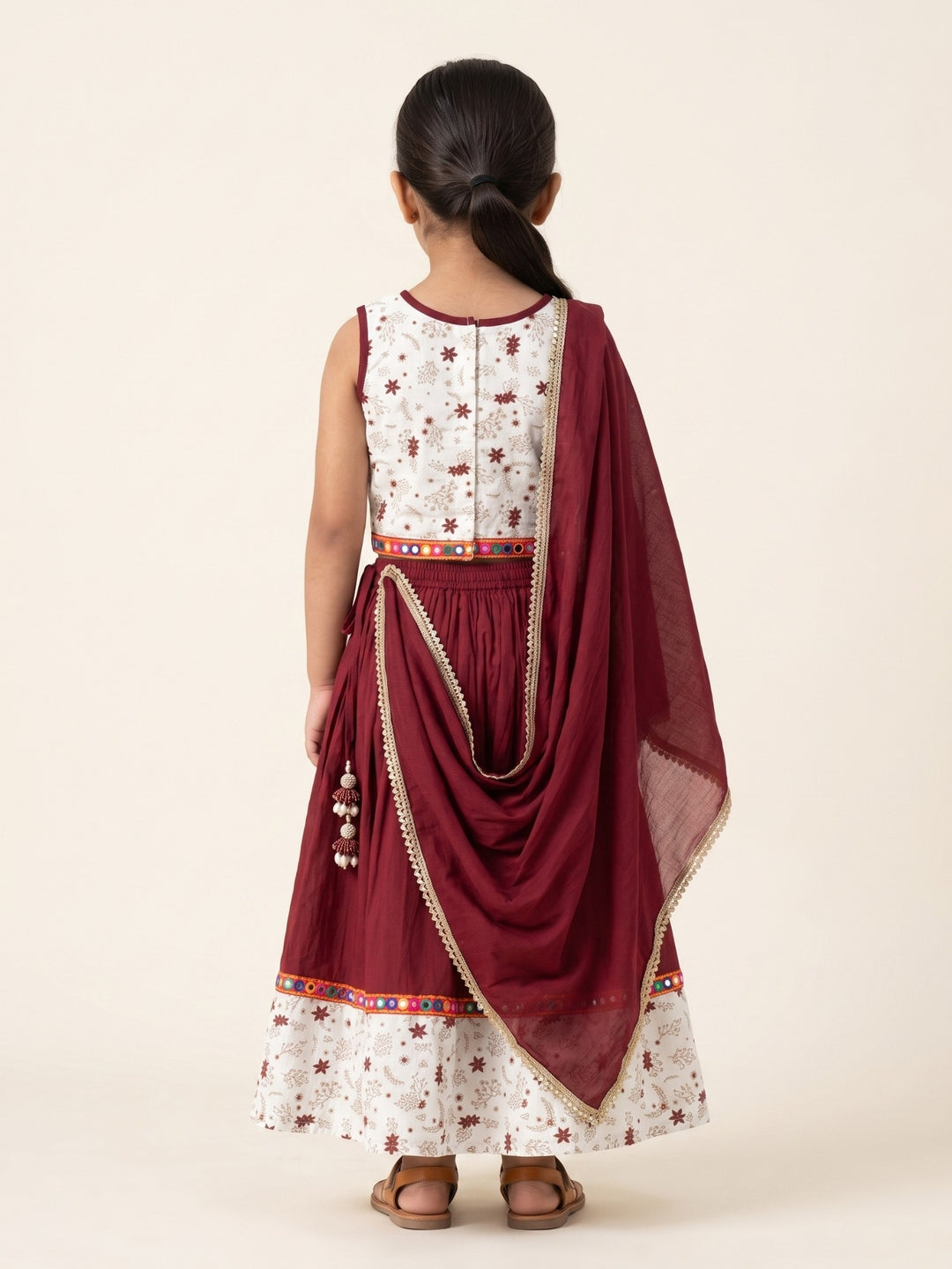 Maroon Golden Foil Printed Lehenga Choli Set &amp; Dupatta