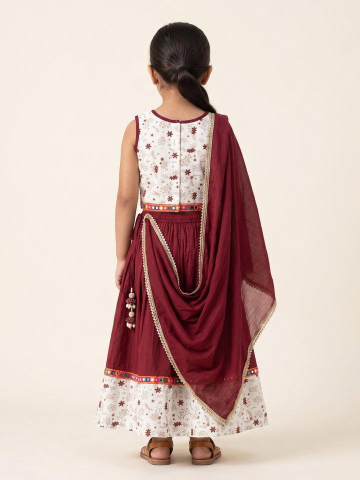 Maroon Golden Foil Printed Lehenga Choli Set &amp; Dupatta
