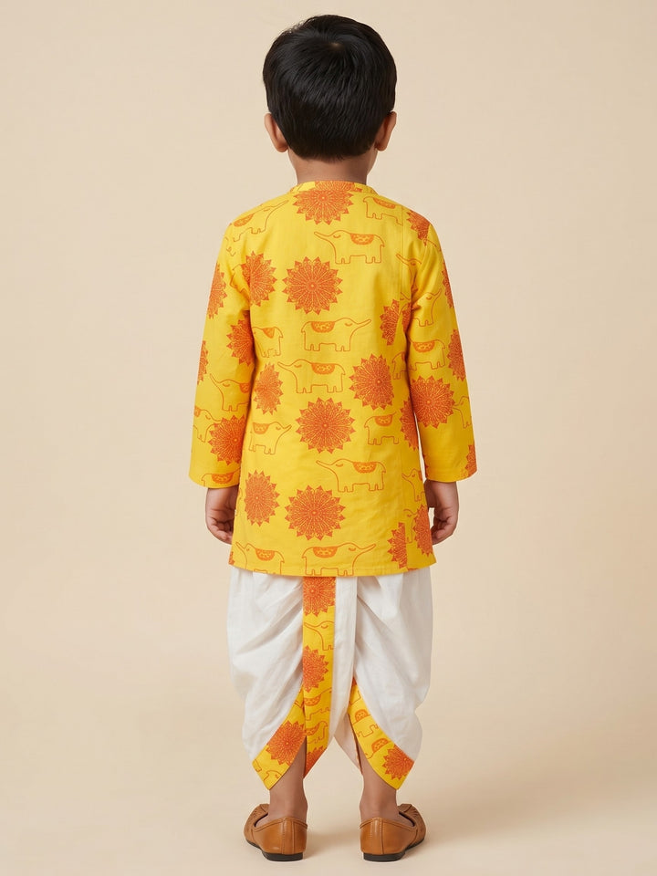 Yellow Elephant Mandala Kurta Dhoti Set
