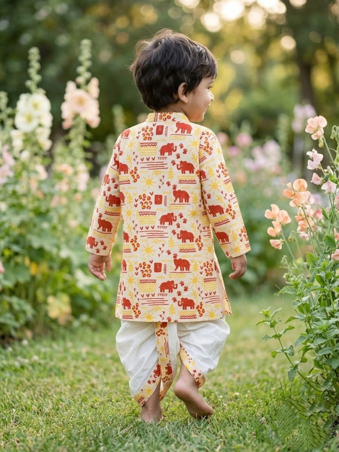 Elephant Motif Kurta Dhoti Set